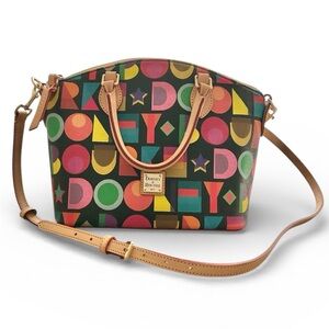 Dooney & Bourke Art Deco Geena Satchel Black Multicolor Logo Bag